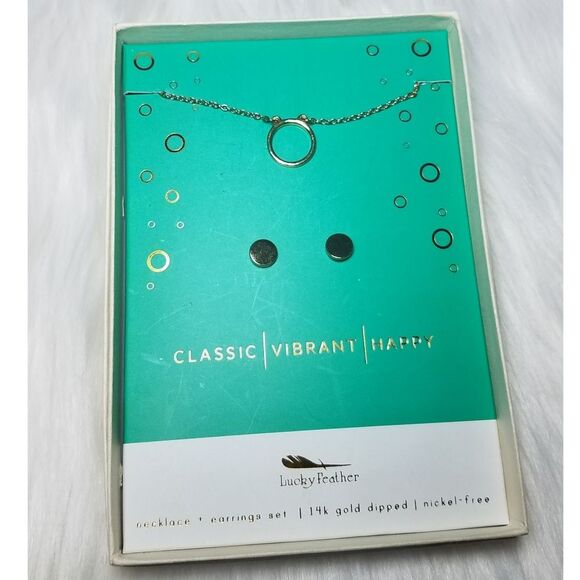 Lucky Feather|14k Gold Dipped Circle Dainty Jewelry Set - Picture 1 of 3